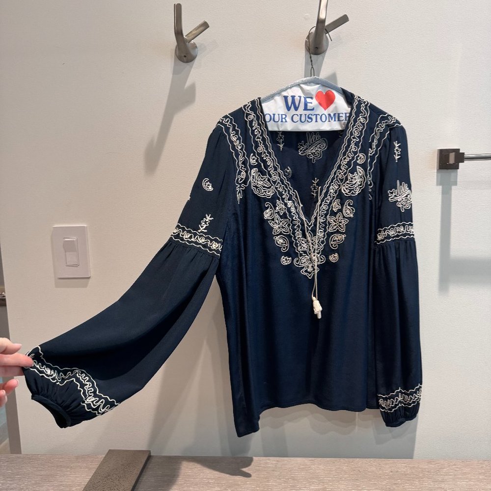 Nanette Lepore Navy Blouse with embellishments Large
